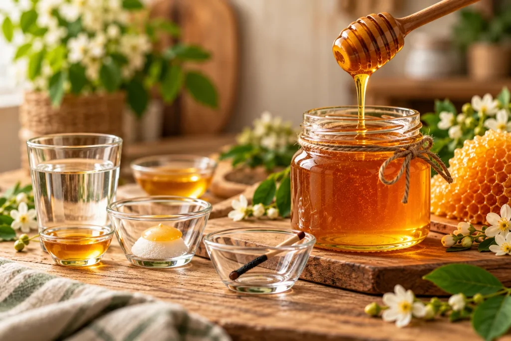Sundarban Honey jar on a wooden board